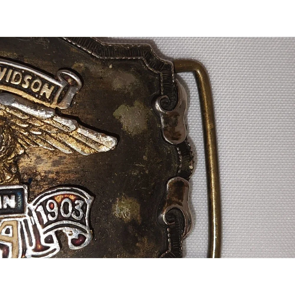 Vintage Harley Davidson Made in USA Eagle Est 1903 Brass Belt Buckle 1970's